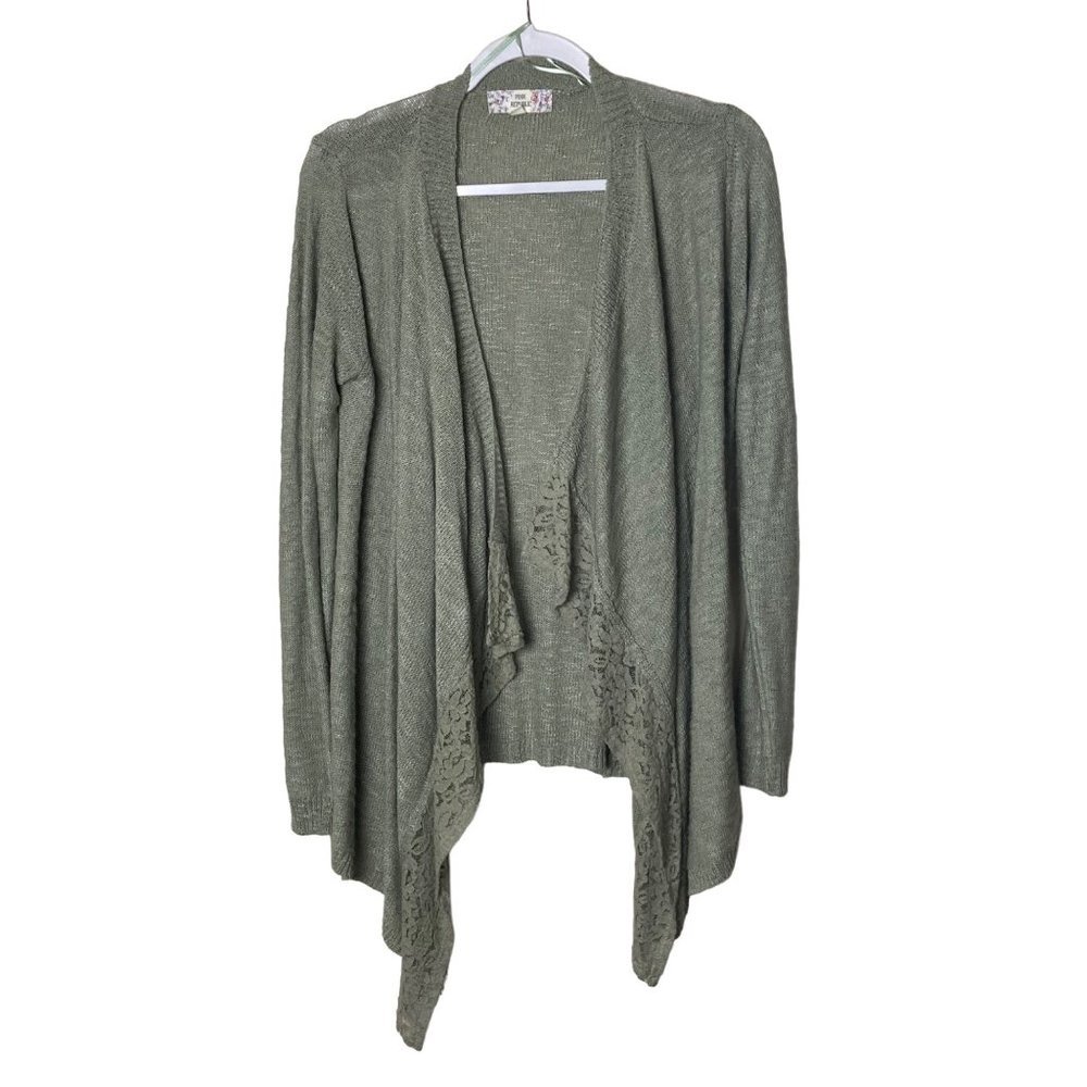 Pink Republic Women‎ Green Knit Waterfall Lace Open Front Cardigan Size Medium